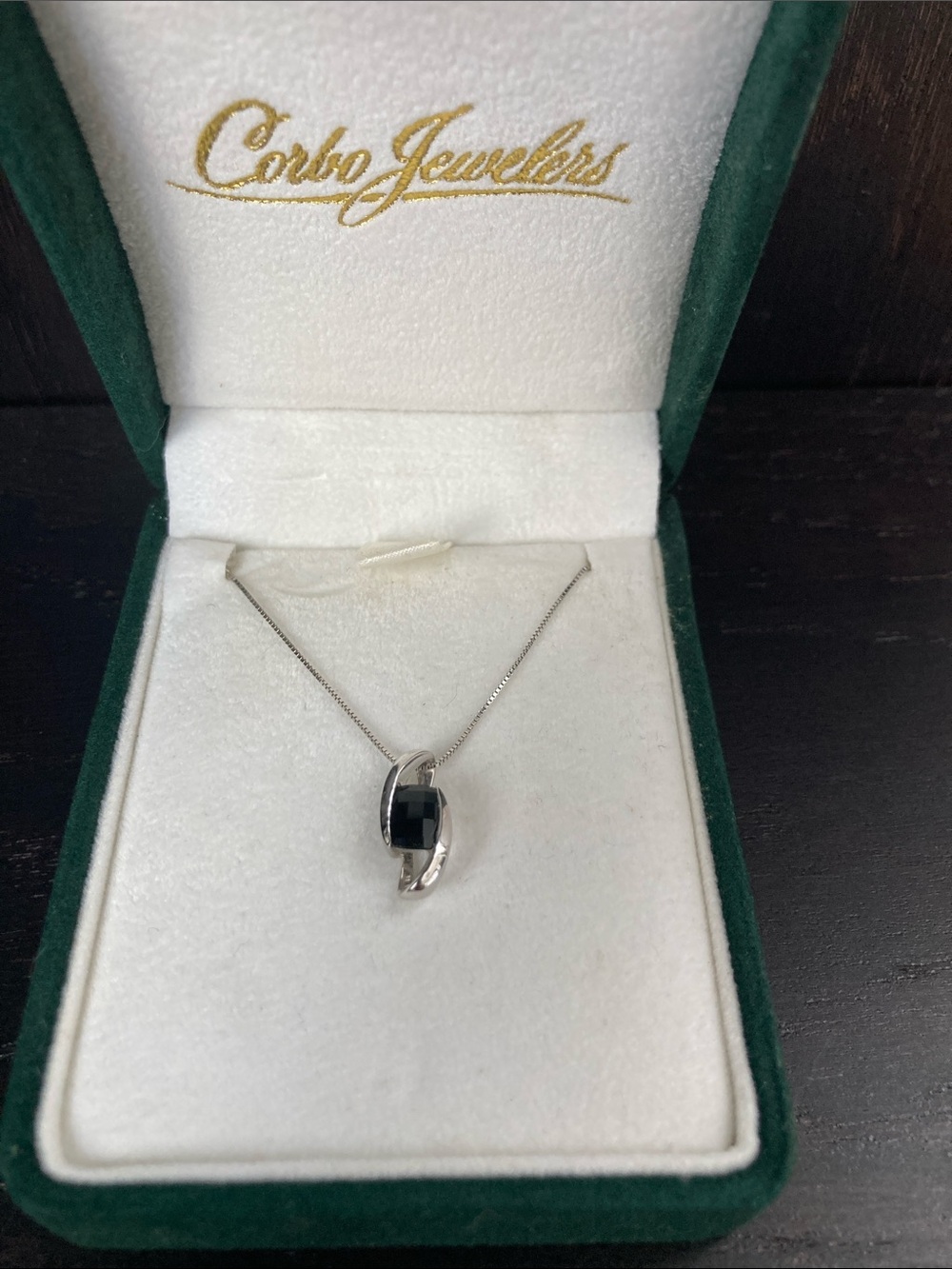 Silver Necklace with Black Stone Pendant